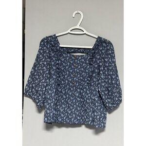 W5 Anthropologie Blue Floral Ruffle Peplum Blouse Puff Sleeve NWT Sample Medium